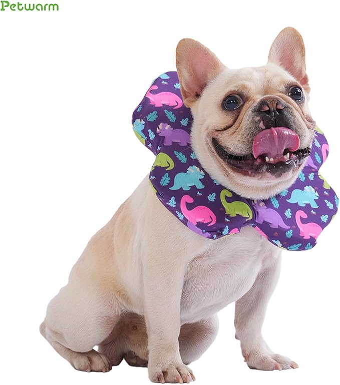 PetWarm Recovery Collar for Dogs, Dog Recovery Collar, Lightweight Pet Neck Protector with Memory Foam Padding, Gentle No-Lick Flower Design for Calm Rest and Travel, Dinosaur Print, Purple, S