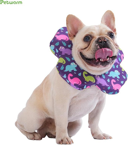 PetWarm Recovery Collar for Dogs, Dog Recovery Collar, Lightweight Pet Neck Protector with Memory Foam Padding, Gentle No-Lick Flower Design for Calm Rest and Travel, Dinosaur Print, Purple, S
