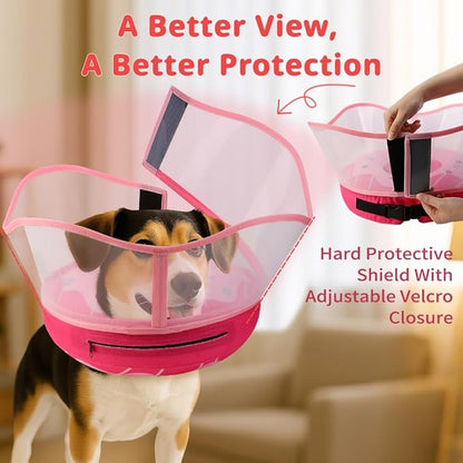 Soft Dog Cone Collar, Inflatable Cones Alternative After Surgery with No-Lick Shield for Large/Medium/Small Dogs to Stop Licking, Elizabethan Neck Ecollars of Shame Comfy Pillow Recovery, Pink