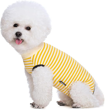 Dog Recovery Suit After Surgery,Spay Neuter Clothes for Female Dogs,Small Medium Dog Shirt,E-Collar Cone Alternative,Prevent Licking Wound Dog Onesie,Pet Surgical Suit(Yellow White -xs)