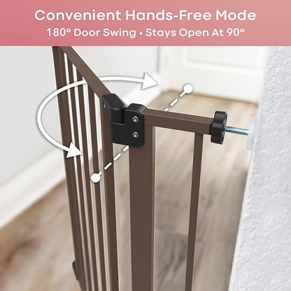 InnoTruth 29.5–40.75" Baby Gate for Stairs, 28" Tall Dog Gates for Doorways & Hallways, Safety Gate for Kids & Pets, Pressure-Mounted Walk-Through with Dual Lock & 2-Way Swing, Brown