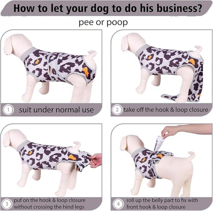 PetWarm Dog After Surgery Onesie for Male Female Dogs, Recovery Suit for Dogs, Prevents Licking, Cotton Protect Abdominal, Dog Cone E-Collar Alternative, Leopard Pattern, Green Grey, XS