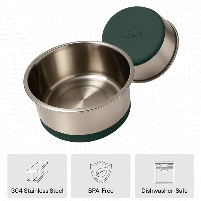 GORILLA GRIP Dog Bowls, Food Grade 304 Stainless Steel, Holds 2 Cups Each (16 fl oz) Food and Water Bowl for Feeding Dogs and Cats, Dishwasher Safe, Rust Resistant, BPA Free Rubber Base Set of 2 Green