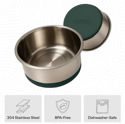 GORILLA GRIP Dog Bowls, Food Grade 304 Stainless Steel, Holds 2 Cups Each (16 fl oz) Food and Water Bowl for Feeding Dogs and Cats, Dishwasher Safe, Rust Resistant, BPA Free Rubber Base Set of 2 Green
