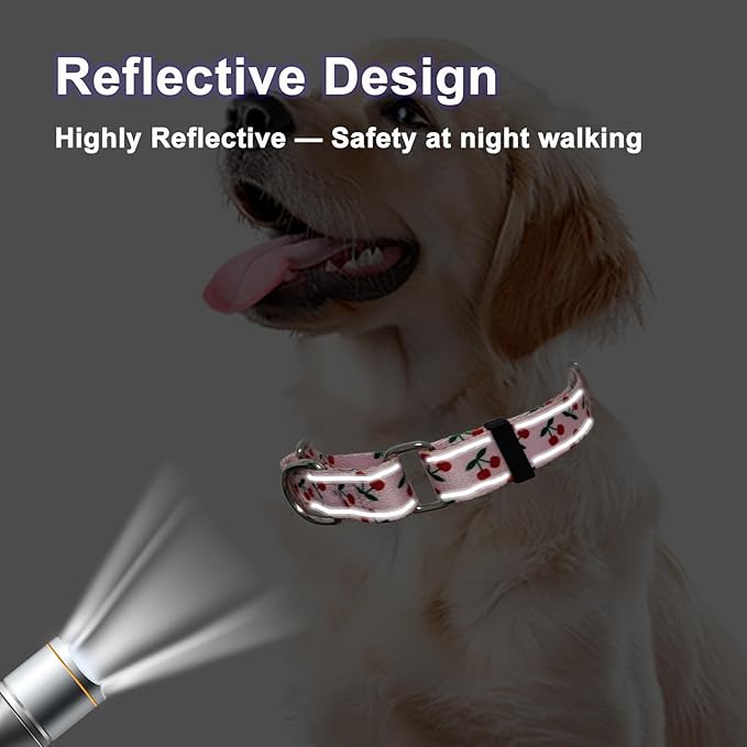 Reflective Martingale Collar for Dogs Nylon Training Collar with No Buckle No Pull Cute Dog Collar for Large Dogs（Pink Cherry，L）