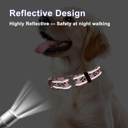 Reflective Martingale Collar for Dogs Nylon Training Collar with No Buckle No Pull Cute Dog Collar for Small Dogs（Pink Cherry，S）