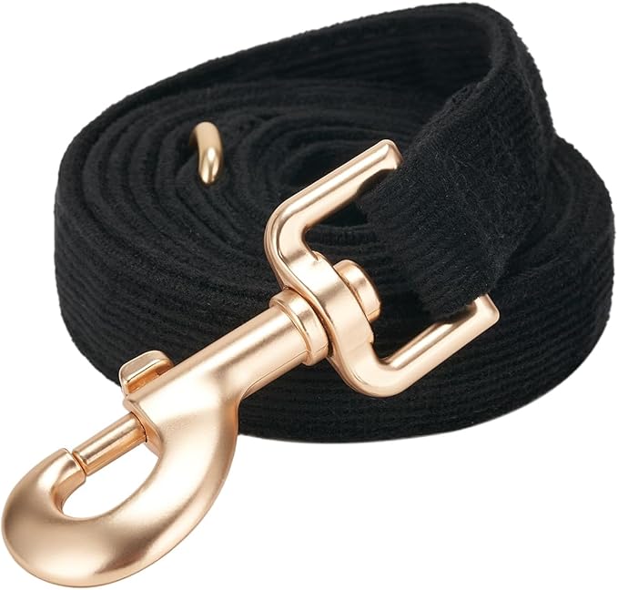 Soft Cotton Dog Leash, 5 Ft Heavy Duty Corduroy Dog Leashes with Gold Metal Hook for Small Medium Large Dogs,Small,Black