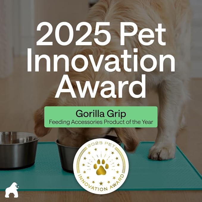 GORILLA GRIP 100% Waterproof Raised Edge BPA Free Silicone Pet Feeding Mat, Dog Cat Food Mats Contain Spills Protects Floors, Placemats for Cats and Dogs Water Bowl, Pets Accessories 32x24 Turquoise