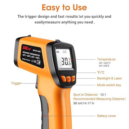 Infrared Thermometer Gun for Cooking, Laser Thermometer Temperature Gun with Adjustable Emissivity, Temp Gun Thermometer, Infrared Laser Thermometer Gun for BBQ, Pizza Oven -58℉～788℉