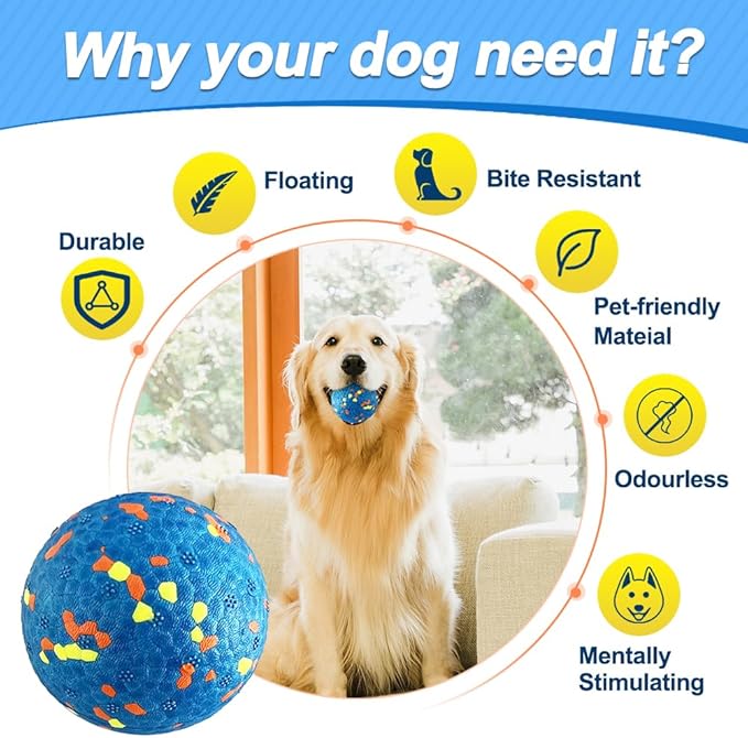 Mankoda Dog Balls, Tennis Ball Toys for Aggressive Chewers, Durable Teething Chew Dog Toys, Diameter 3'' Water Toy Fetch Balls, Interactive Dog Balls for Large and Medium Dogs (1 Ball)