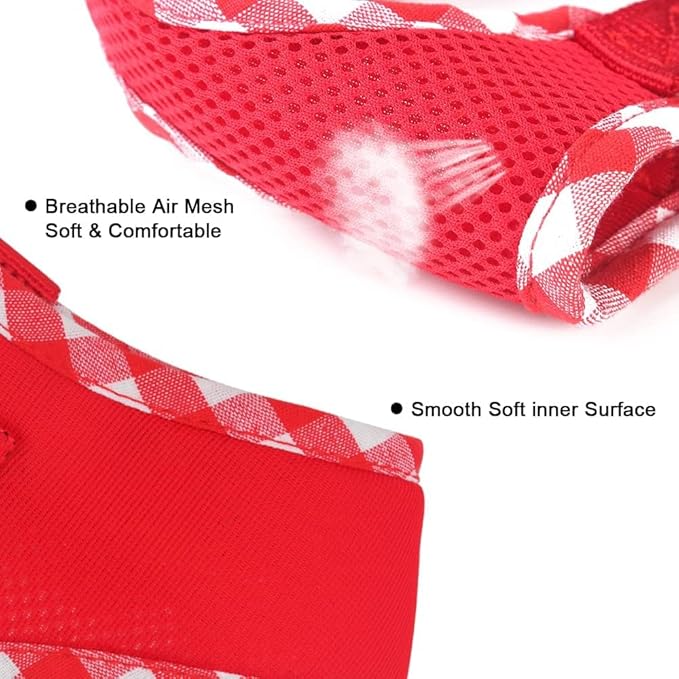 SuperBuddy Upgraded Soft Mesh Dog Harness, Super Breathable Lightweight Pet Harnesses for Puppy Dogs Outdoor Walking, Red Dog Harness -Small