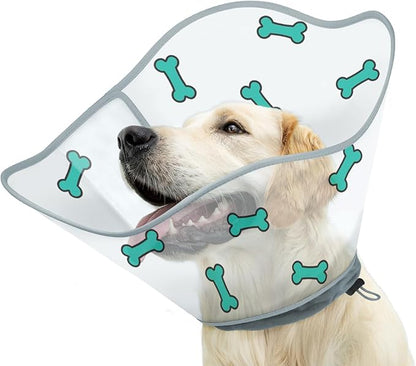 Elizabethan Dog Cone Collar, Adjustable Pet Cone to Stop Licking, Durable Plastic Neck Cone After Surgery for Small, Medium Large Dogs, Bone S