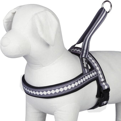 Blueberry Pet 4 Colors Soft & Comfy 3M Reflective Jacquard Padded Dog Harness, Chest Girth 30" - 38.5", Purple Grey, Large, Adjustable Harnesses for Dogs