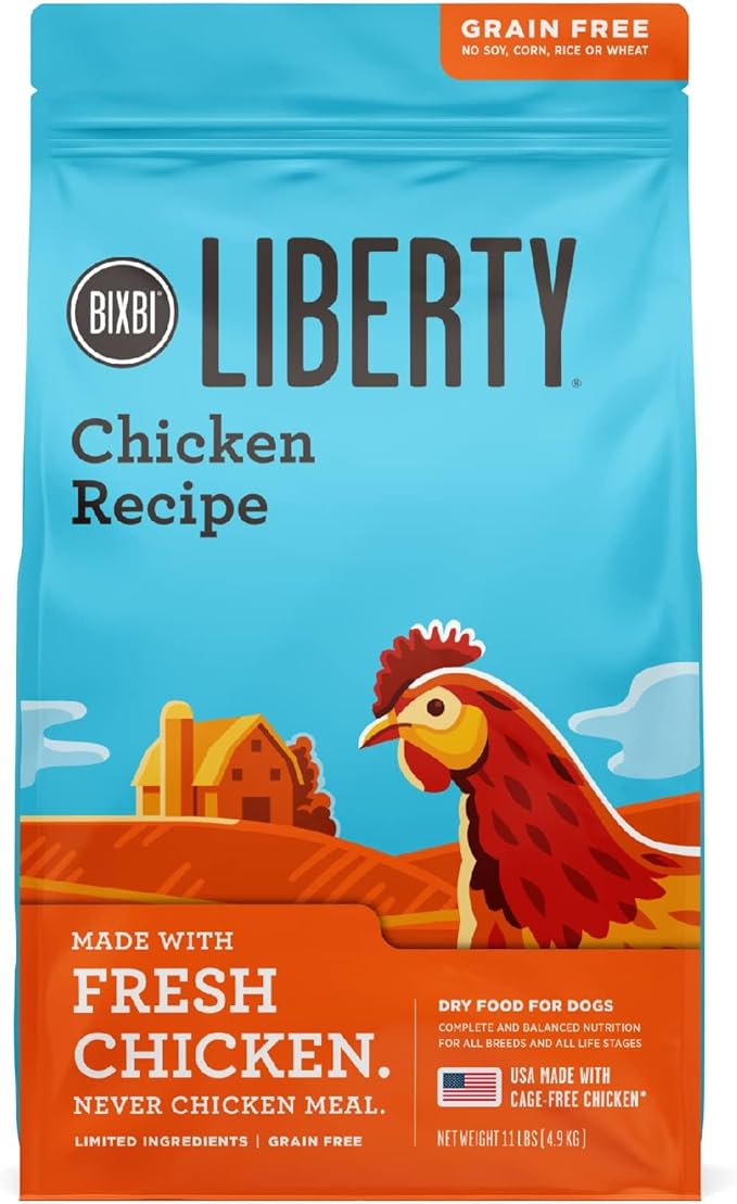 BIXBI Liberty Grain-Free Dry Dog Food, Chicken Recipe – Fresh Meat, High Protein, No Meat Meals – USA Made, 11 lbs