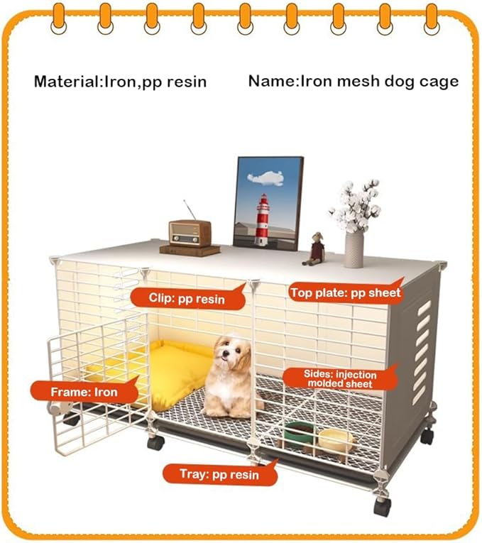 Dog Crate Furniture | 43" XL Dog Cage Furniture | Puppy Crate House with Wheels Tray & Drawer Storage | Metal Indoor Fencing Kennel House | Lockable Dogs Play Pen Cage for Medium Large Dogs