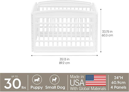 IRIS USA Dog Playpen 24" 4-Panel Puppy Playpen, 35 x 35 x 24, Puppy Fence, Dog Playpen, Dog Play Pen Indoors, Pet Fence, Puppies/Small Dogs, White
