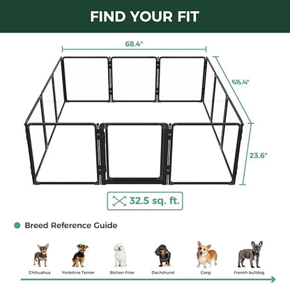 FXW AuraSpace Pro Acrylic Indoor Dog Playpen, Heavy-Duty with Metal Frame, 24" Height 12 Panels for Puppies & Small Dogs, Black│Patented