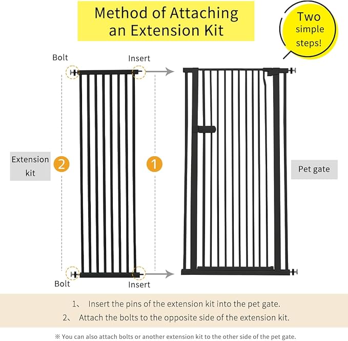 Lumizone Extra Tall Cat Gate Extension Kit 61.02" High Pressure Mounted 2025 New 16.73" Extra Wide 1.37" Gap No Drilling Tall Pet Gate for Dogs (Black, 61.02" H x 16.73" W, Extension)