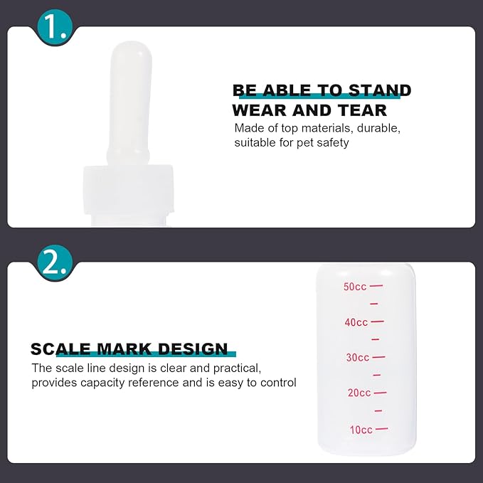 Luxshiny 3Pcs Small Portable Pet Nurser Bottles Scale Milk Feeding Bottles with Elastic Nipples for Kittens Puppies Newborn Animals Safe Odorless Material