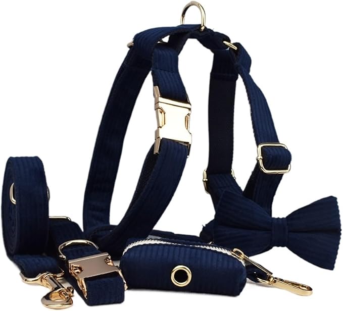 Dog Leash, 5Pcs Corduroy Dog Harness Collar Leash Set with Poop Bags,Hands Free(5PCS set17,X-Large)