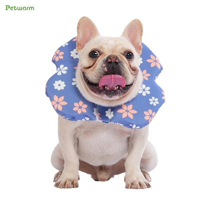 PetWarm Dog Recovery Collar, Recovery Collar for Dogs, Lightweight Soft Flower Design, Comfortable Neck Protector Helps Discourage Licking, Post-Visit Protective Collars, Flower Print, Blue, S