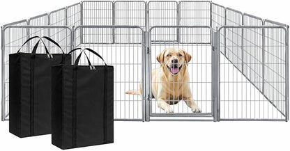 Dog Playpen w/Carrying Case for Indoor or Outdoor Use – 40 Inch, 16 Grey Panels - Portable Metal Exercise Pen for Medium & Large Dogs - Pet Fence Kennel Crate for House, RV, or Travel