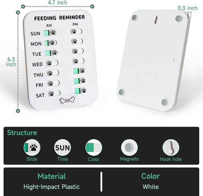 YAUYIK Dog Feeding Reminder, Magnetic Reminder Sticker, AM/PM Daily Indication Chart Feed Your Pets, Fridge Magnets and Double Sided Tape, Helps You to Track Pet Feeding & Medication (White)
