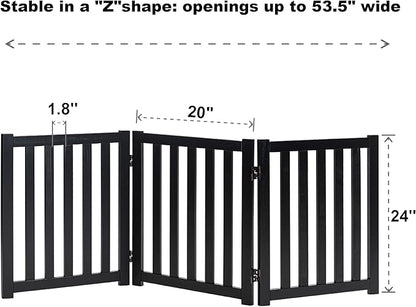 LZRS 3-Panel Wooden Free Standing Foldable Dog Gate Indoor – 24" High,Step-Over Safety Pet Gate for Doorways, Stairs, Hallways, Indoor Dog Barrier for Small to Medium Dogs & Puppies, Black