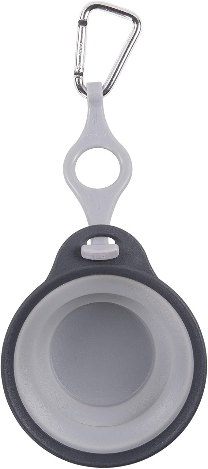 Dexas Pets Collapsible Travel Pet Cup with Bottle Holder and Carabiner, Light Gray