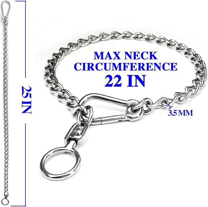 Dog Chain Collars 304 Stainless Steel Metal Chew Proof Dog Necklace Anti Winding Dog Leash Extension Lead for Small Medium Large Dogs Training and Walking. (Large：25in x 3.5mm(Neck max 22in))
