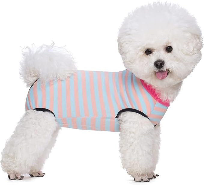 Dog Recovery Suit After Surgery,Spay Neuter Clothes for Female Dogs,Small Medium Dog Shirt,E-Collar Cone Alternative,Prevent Licking Wound Dog Onesie,Pet Surgical Suit(Pink Blue Stripe-l)