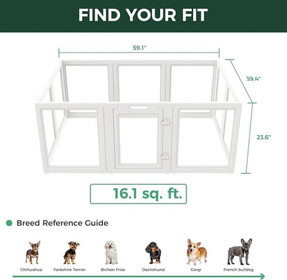 FXW AuraSpace Acrylic Indoor Dog Playpen for Puppies and Small Dogs, 24 Inch, 10 Panels, White