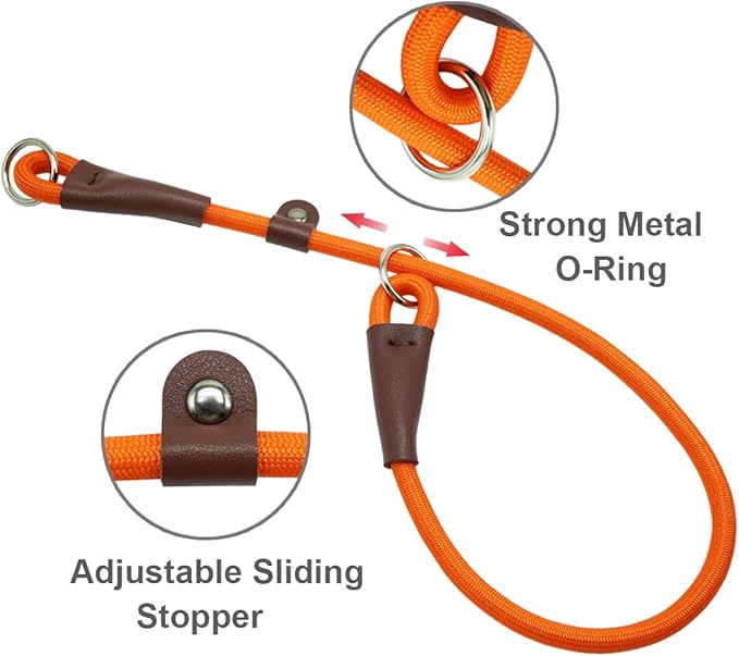 MayPaw Slip Collar Nylon Rope Adjustable Collar for Dog Training- No Pull Round Martingale Dog Collars for Small Medium Large Dogs (24" x 1/2", Orange)