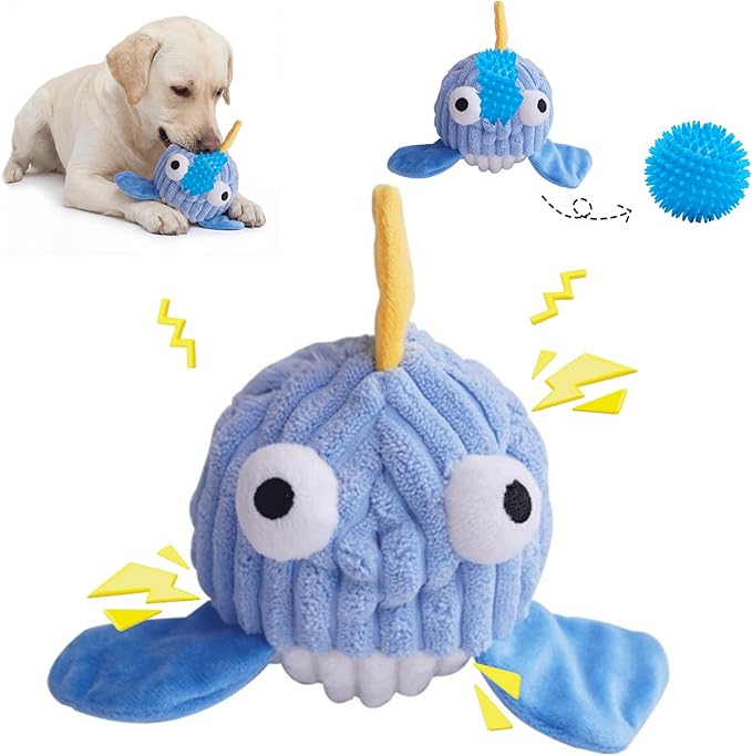 Interactive Squeaky Dog Chew Toy,No Stuffing Interactive Chew Toy for Small Medium Large Dogs, Training Reward Gift for Pets(Blue Whale)