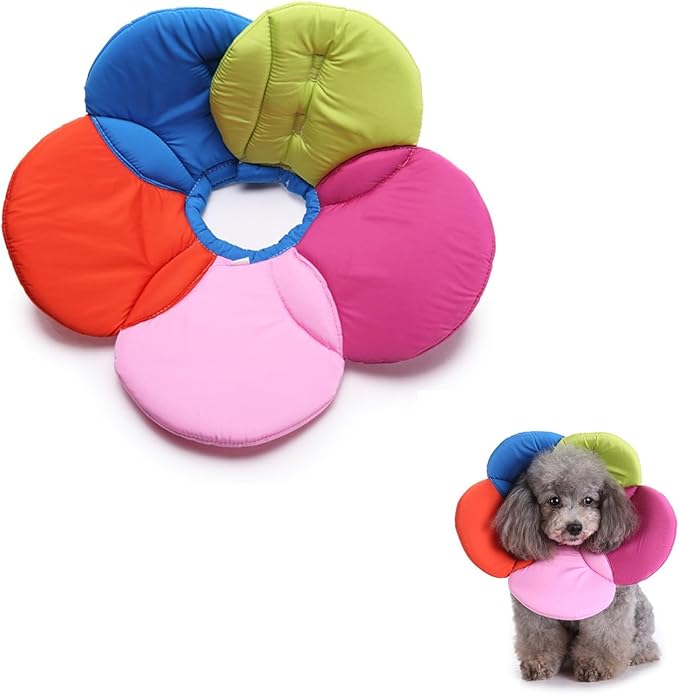 Soft Dog Cone for Small Dogs Flower Dog Cone Collar Adjustable Surgery Recovery Collar for Dogs Frog, Cow, Elephant Pet Cones foe Dogs (Colorful Flower, L)