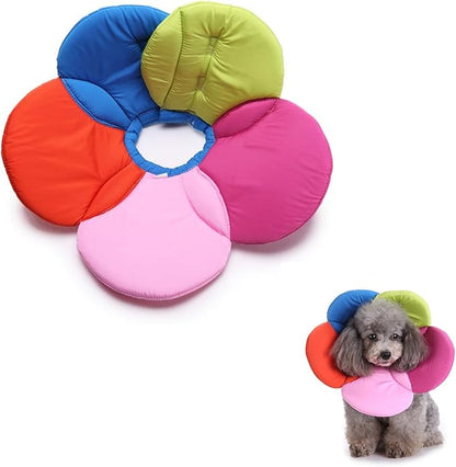 Soft Dog Cone for Small Dogs Flower Dog Cone Collar Adjustable Surgery Recovery Collar for Dogs Frog, Cow, Elephant Pet Cones foe Dogs (Colorful Flower, L)
