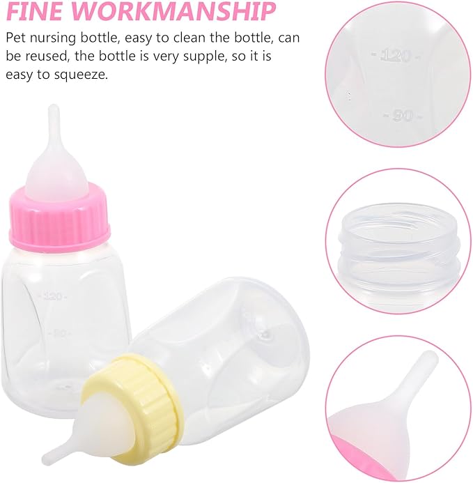 2Pcs Kitten Milk Bottle Leak Puppy Feeder Plastic Feeding Bottles for Newborn Cats and Small Animals Soft Safe Material Controls Intake Prevents Overfeeding Diarrhea