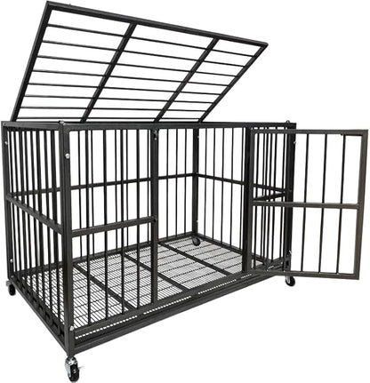 BOLDBONE 48 inch Heavy Duty Indestructible and Escape-Proof Dog Crate Cage Kennel for Large Dogs, High Anxiety Dog Crate with Removable Wire Trays and Wheels, Extra Large XL XXL