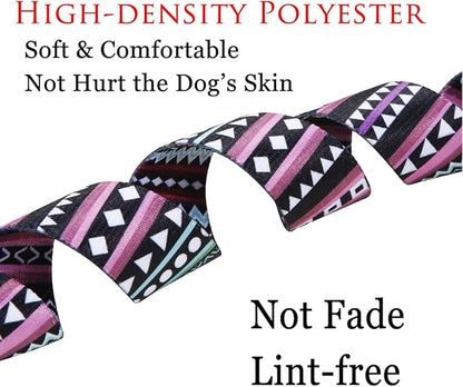 Mihqy Dog Collar and Leash Set with Bohemia Floral Tribal Geometric Patterns - Soft Ethnic Style Collar Adjustable for Small Medium Large Dogs(Bohemian Purple Set,M)