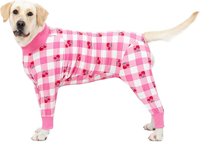Pink Dog Recovery Suit - Female/Male Onesie, Lightweight, Prevent Shedding & Licking, Medium/Large Dogs, Full Belly