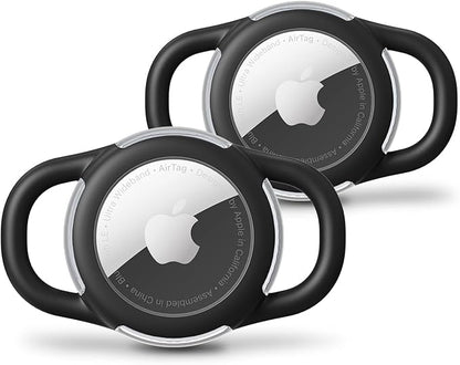 Waterproof Airtag Dog Collar Holder, Silicone & ABS Airtag Holder for Dog & Cat Collars, Ultra-Durable, Lightweight and Protective Airtag Case (Black & Black, Small)