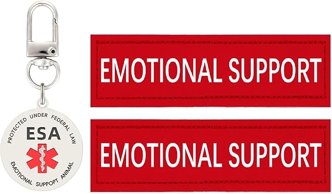 Emotional Support Dog Patches 2 pcs, ESA ID Tag Easily Attach to Dog Collar, Harness (Red Medium)