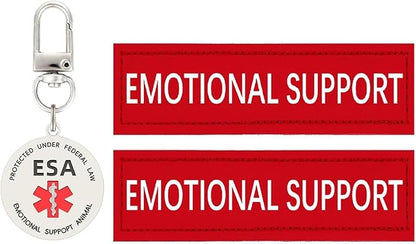 Emotional Support Dog Patches 2 pcs, ESA ID Tag Easily Attach to Dog Collar, Harness (Red Large)