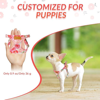 Lukovee Puppy Harness and Leash Set, No Pull Lightweight Soft Suede Adjustable Pet Harness Vest with Snap Buckle for Puppy Small and Medium Size Dog (Pink Rose, S)