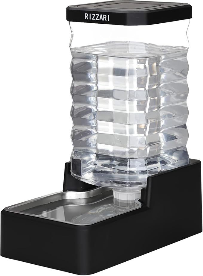 RIZZARI Stainless Steel Dog Water Dispenser : 10L Lagre Capacity Gravity Waterer - Anti-Tip Stay-Put Base - No Power Needed - Leak-Proof Auto Refill - for Large Dogs - Apartment/Office/Pet Corner