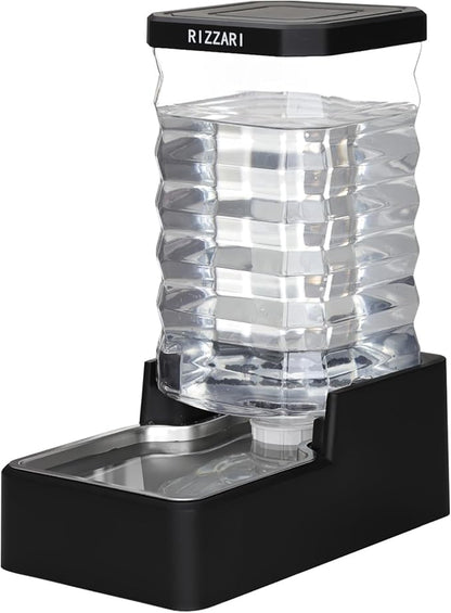 RIZZARI Stainless Steel Dog Water Dispenser : 10L Lagre Capacity Gravity Waterer - Anti-Tip Stay-Put Base - No Power Needed - Leak-Proof Auto Refill - for Large Dogs - Apartment/Office/Pet Corner