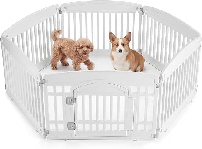 NEWBULIG Dog Playpen 6-Panel, 24IN Puppy Playpen, Stable Dog Play Pen Indoors/Outdoor with Secure Locking Door, Plastic Pet Fence for Small & Medium Dogs