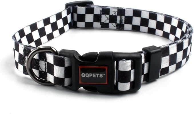 QQPETS Adjustable Soft Dog Collar: Print Flower Pink Multicolor Cute Patterns for XS Small Medium Large Pet Girl Boy Puppy Walking Running Training (L, Plaid)