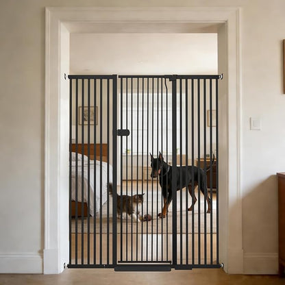 Lumizone Extra Tall Cat Gate 61.02" High Pressure Mounted Extra Wide 2025 New (17 Sizes) 1.37" Gap No Drilling Auto-Close One-Handed Operation Tall Pet Gate for Dogs(Black, 61.02" H x 29.92"-59.44" W)