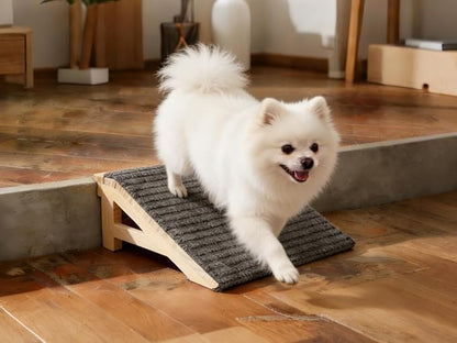1-Pack Dog Stairs Ramp for Small & Aged Dogs - Wooden Anti-Slip Pet Steps, Low-Angled Dog Assist Ramp for Indoor & Outdoor, Slant Board Calf Stretcher & Office Footrest, Patio/Home/Office 3-in-1 Use